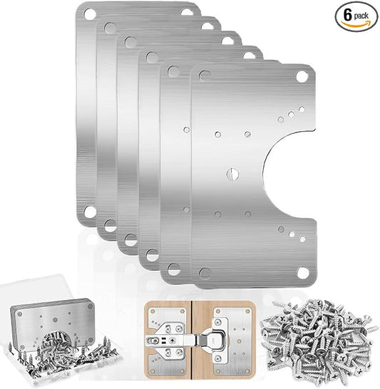 6 Pcs Cabinet Hinge Repair Plate, Hinge Repair Board, Cabinet Hinges Repair Brackets with Screws, Metal Hinges Repair Fixing Plates