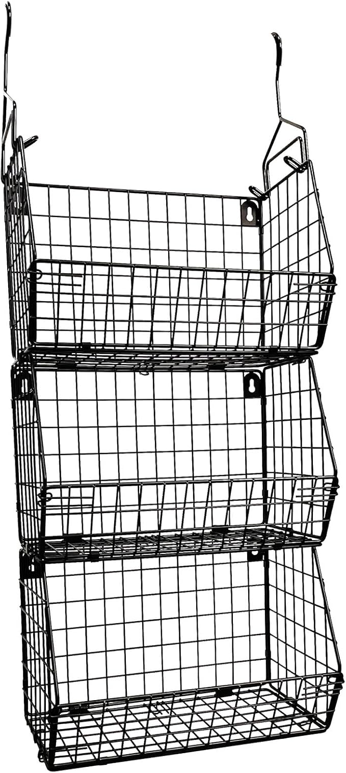 3 Tier Hanging Foldable Wire Baskets Closet Organizer Clothes Shelves Countertop Caddy Bin Wall Mount Shelf Wire Storage Basket Bins for Clothing Handbags Snacks Drinks Fruits L