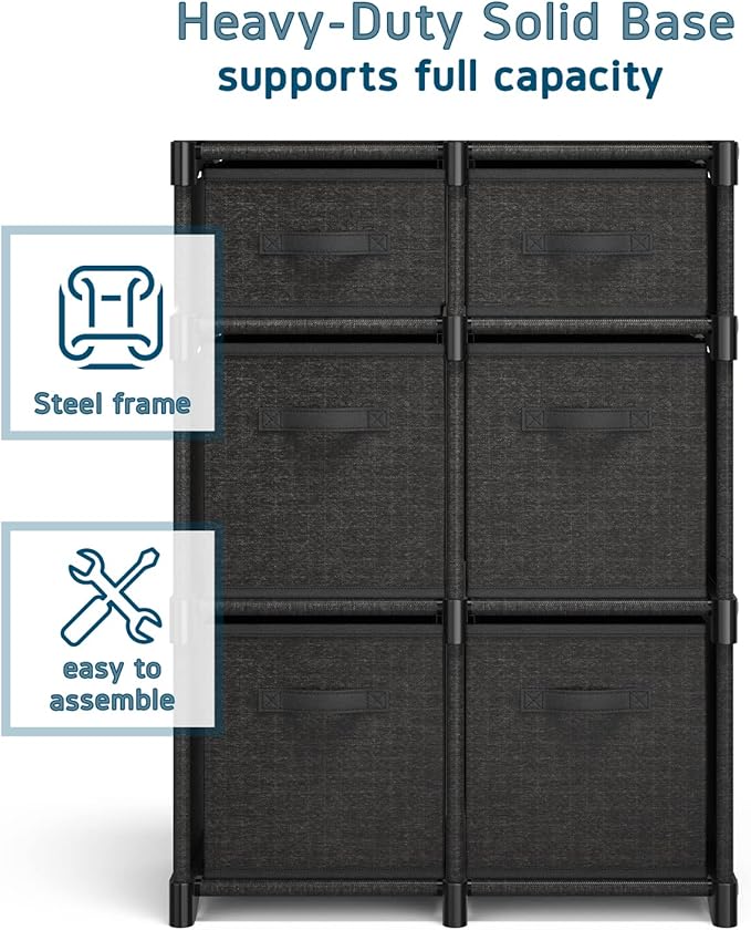 6-Cube Fabric Storage Organizer Shelf for Bedroom, Playroom and More - Sturdy DIY Cubbies Shelves in Black