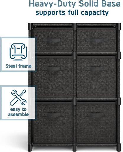6-Cube Fabric Storage Organizer Shelf for Bedroom, Playroom and More - Sturdy DIY Cubbies Shelves in Black