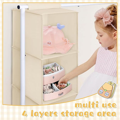 Univivi Kids Clothing Rack with Hanging Organizer, Child Dress Up Storage for Hanging Clothes, Kids Wardrobe Closet for Baby Clothes, Dance Costumes, Dance Costume Garment Rack, Beige/White