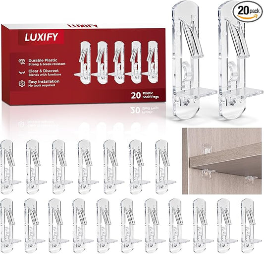 20 PCS Locking Shelf Pegs 6.9mm*3/4″ Plastic Clear Shelf Pins & Pegs for Kitchen Cabinets, Bookcases, Wardrobe Transparent Plastic Shelf Support Pins, Compatible with All Standard 6.9mm Holes