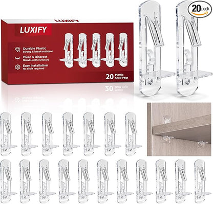 20 PCS Locking Shelf Pegs 5mm*5/8″ Plastic Clear Shelf Pins & Pegs for Kitchen Cabinets, Bookcases, Wardrobe Transparent Plastic Shelf Support Pins, Compatible with All Standard 5mm Holes