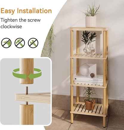 AmazerBath Bamboo Bathroom Shelf, 4-Tier Bathroom Storage Shelf, Multifunctional Storage Rack for Living Room Bedroom Kitchen, Space Saver