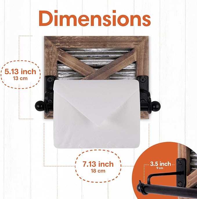 Autumn Alley Rustic Farmhouse Toilet Paper Holder Wall - Farmhouse Bathroom Country Decor Accessories with Warm Brown Wood, Galvanized Metal & Black Adds Western Decor Charm