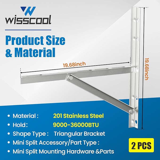 Mini Split Wall Mounting Bracket for 9000-36000 BTU Air Conditioner, Foldable Heavy Duty AC Support Bracket for Wall Mount Condenser AC Heat Pump Systems, 201 Stainless Steel Max 800 Lb