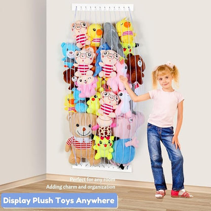 Stuffed Animal Storage Wood Soft Toy Storage for Kids Room，Wall Mount Door Hanging Stuffed Animal Toy Organizer Shelf for Nursery Play Room White -Patent