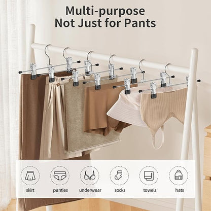 IEOKE Pants Hangers with Clips: 50 Pack Skirt Hangers for Women Metal Adjustable Trouser Hangers for Jeans Shorts Dress - Black