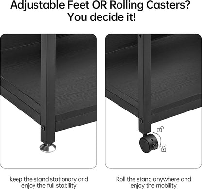 Printer Stand with Adjustable Shelf, 4 Tier Large Tall Printer Table with Wheels for Home Office Storage and Organization, Rolling Stand Cart for Computer Tower CPU Shredder, Black