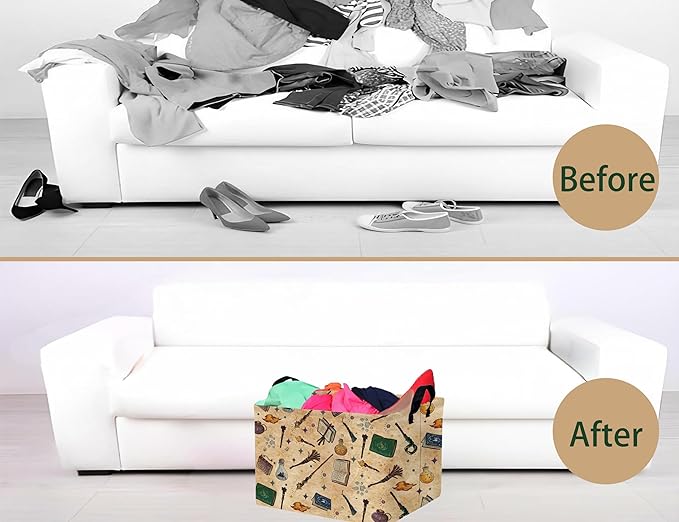Large Kids Book Basket Foldable Nursery Baby Storage Bin Collapsible Box Organizer Magic Bedroom Decor (Retro)