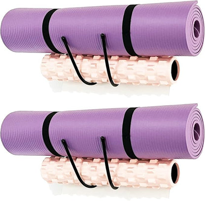 2 Pack Large Yoga Mat Holder Wall Mount Yoga Mat Storage Rack, Wall Shelf Organizer for Yoga Mat/Wheels, Foam Roller,Stretching Strap & Resistance Bands,Towel etcs, for Home Gym School Office