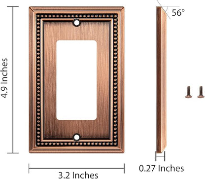 Henne Bery Sunken Pearls Heavy Duty Decorative Wall Plate Switch Plate Outlet Cover (Single Decorator, 3 Pack, Antique Copper)