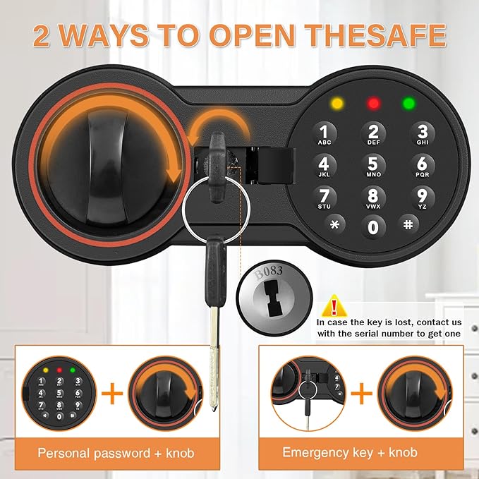 [23.6" Tall] Large Safe Box with LED Light, Anti-theft Home Safes with Programmable Keypad, Spare Keys and 3 Removable Shelves, Digital Security Safes for Home Money Firearm Documents Medicines