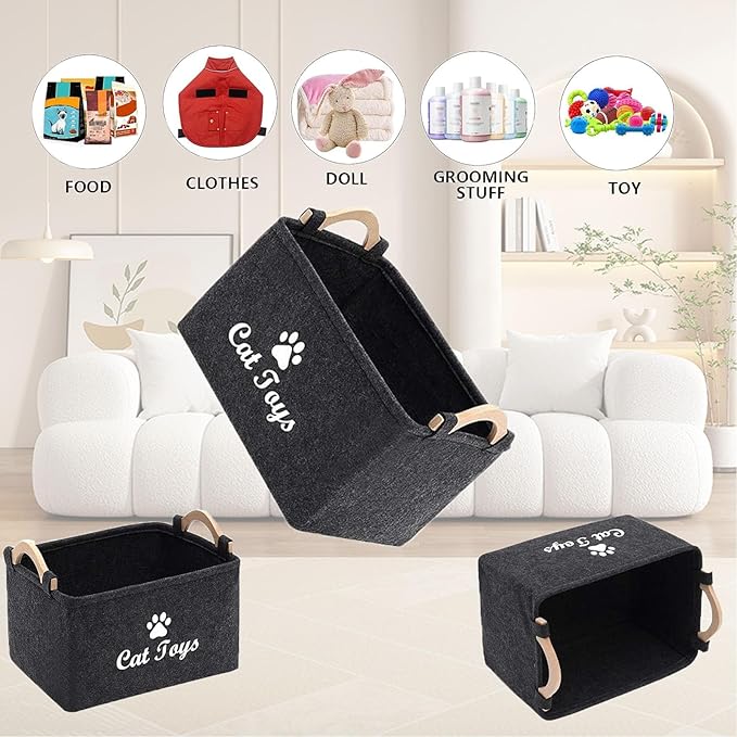 CozyCove Felt pet Toy Box Collapsible Pet Supplies Storage Basket cat toy box storage basket chest organizer，Fabric Storage Bin for Organizing Pet Toys, Blankets, Leashes, and Food