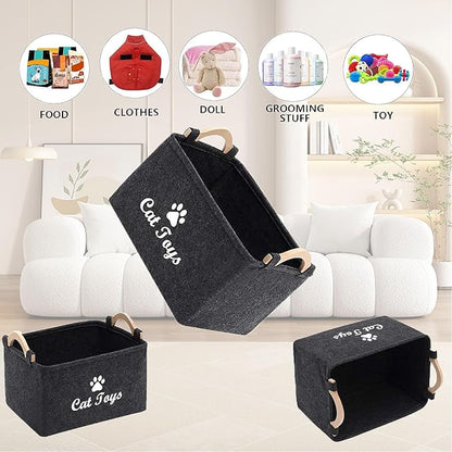 CozyCove Felt pet Toy Box Collapsible Pet Supplies Storage Basket cat toy box storage basket chest organizer，Fabric Storage Bin for Organizing Pet Toys, Blankets, Leashes, and Food