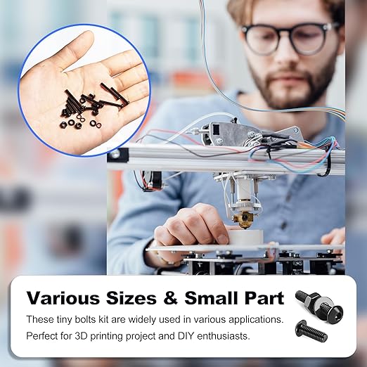 Kadrick Metric Screw Assortment, 1000PCS Metric Bolt Assortment Kit M2.5 Machine Screws with Lock & Flat Washers, Grade 10.9 Alloy Steel Hex Socket Button Head Black Screws Nuts and Bolts Kit