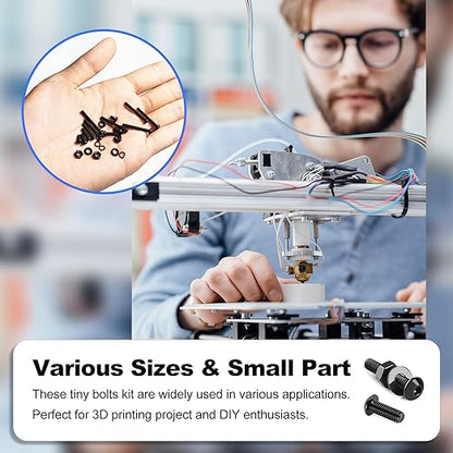 Kadrick Metric Screw Assortment, 1000PCS Metric Bolt Assortment Kit M2.5 Machine Screws with Lock & Flat Washers, Grade 10.9 Alloy Steel Hex Socket Button Head Black Screws Nuts and Bolts Kit