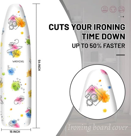 Extra Thick Ironing Board Cover and Pad, 15x54 Ironing Board Cover, Resist Scorching and Staining,Elastic Edges,Art of Life Iron Sew Laundry Watercolor