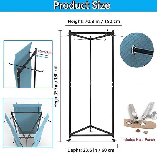 YTLEMON Yoga Mat Holder Hanging, Floor Rolling Yoga Mat cart, Large Capacity Storage Rack, with Includes Hole Punch, Metal Square Tube Storage Shelf for Home Gym,Fitness Club,Yoga Studio (Black B)