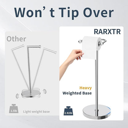 Toilet Paper Holder Stand, Post Pivoting Design Free Standing Toilet Paper Holder, SUS304 Stainless Steel Toilet Paper Roll Holder, Heavy Stable Base (Chrome)