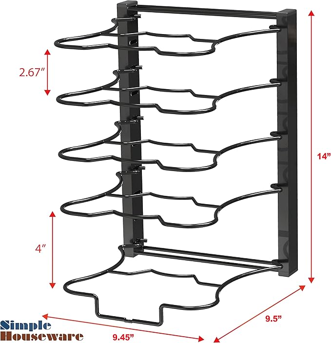 SIMPLE HOUSEWARE 5 Compartments Height Adjustable Pan Organizer, Black