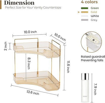 Aveniee Corner Bathroom Counter Organizer, Bathroom Countertop Shelf Makeup Organizer for Vanity Perfume Tray for Corner Storage (2 Tiers, Gold)