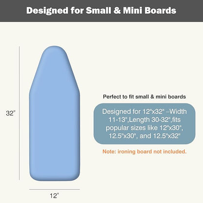 Small Ironing Board Cover and Pad 12"x32" Small Iron Board Cover with Padding, Tabletop Mini Ironing Board Cover and Pad Small Size, Cotton Canvas, Heat Resistant, Drawstring Closure Blue