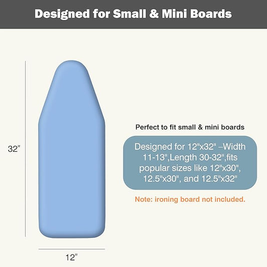 Small Ironing Board Cover and Pad 12"x32" Small Iron Board Cover with Padding, Tabletop Mini Ironing Board Cover and Pad Small Size, Cotton Canvas, Heat Resistant, Drawstring Closure Blue