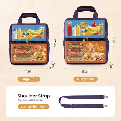 LOVEVOOK Insulated Lunch Bag For Women,Large Double Deck Adult Lunch Box,Teacher Lunch Tote Bag With Cup Holder,Leakproof Cooler Bag With Adjustable Shoulder Strap For Work Picnic Beach