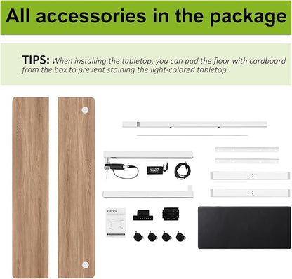 farexon Electric Standing Desk 63 x 24In with Outlets, Adjustable Height Stand up Desk with Large Mouse Pad, Double Hooks and 4 Wheels, 27''-46'' Lifting Range, Easy to Set for Home/Office(Oak)
