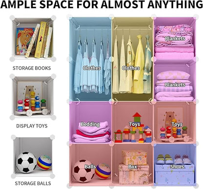 VIPZONE Baby Closet,Dresser, Kids Closet Organizers, Portable Kids Wardrobe for Closet, Bedroom, Nursery, Cubby, Cabinet, Clothes, Dress, Baby Storage Shelf, Armoire Clothes Hanging (12 Cube, White)