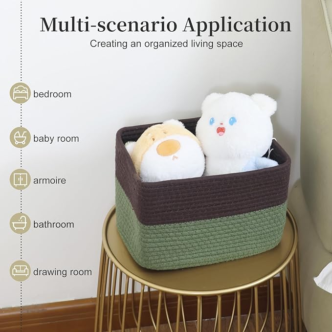 Hopegiver 3 Pack Rainbow Woven Storage Baskets for Shelves, 11x8x7 Inch Cotton Rope Decorative Organizer Bins for Blanket Clothes Book Baby Pet, Colorful Toy Basket for Nursery, Kids Room, Playroom