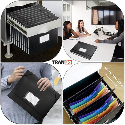 TRANBO 7-Pockets Hanging File Folder with Retractable Hooks for Filing Cabinet, 2 in 1 Expandable Accordion File Organizer with Elastic Band for File Frame or On-The-Go Use (1 Pcs)