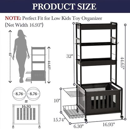 Sports Equipment Organizer, Ball Storage Rack for Garage, 4-Tier Indoor/Outdoor Rolling Ball Carts with Wheels for Toy Sports Gear Storage, Black