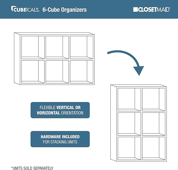 ClosetMaid Cubeicals 6 Cube Storage Shelf Organizer Bookshelf - Vertical & Horizontal Options, Easy Assembly - Natural Gray Wood Finish