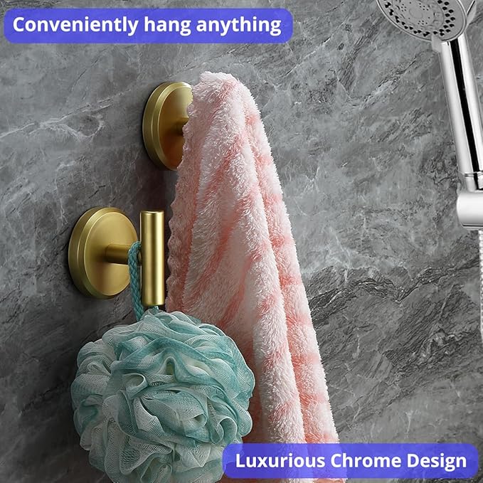 HOME SO Suction Cup Hooks for Shower & Bathroom Towel Holder 2-Pack – Suction Cups Hooks for Hanging Towels, Robes, & Coats - Tiles, Glass Door or Mirror – Shower Hooks & Towel Hooks - Gold T-Shape