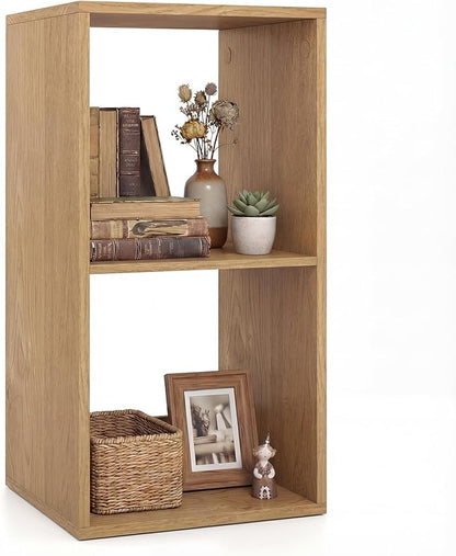 Giantex 2-Cube Bookcase, Cubby Bookshelf w/Back Guardrail & Anti-Tipping Kits, 3-Tier Freestanding Storage Organizer with Shelves, Open Back Display Rack for Living Room, Bedroom, Natural