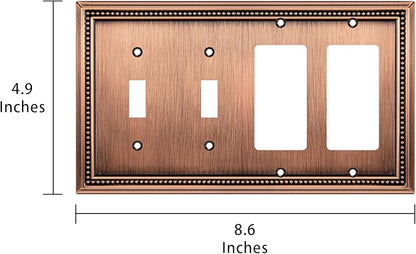 Henne Bery Sunken Pearls Decorative Wall Plate Switch Plate Outlet Cover (Double Toggle/Double Decorator, Antique Copper)