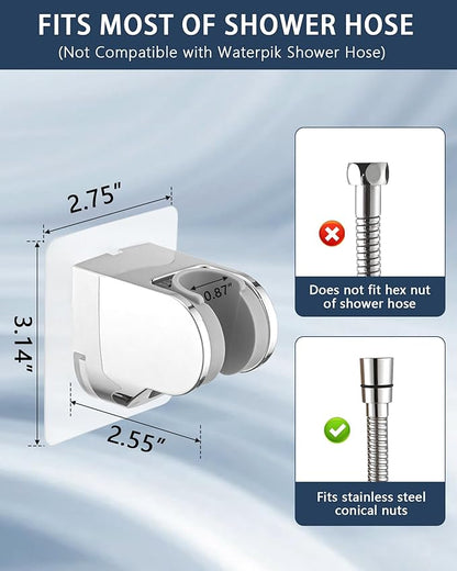 Handheld Shower Head Holder Super Strong Adhesive No Drill Adjustable Wall Mount for Hand Held Wand, Ideal for Kids, Elderly, and Short Users (Chrome)