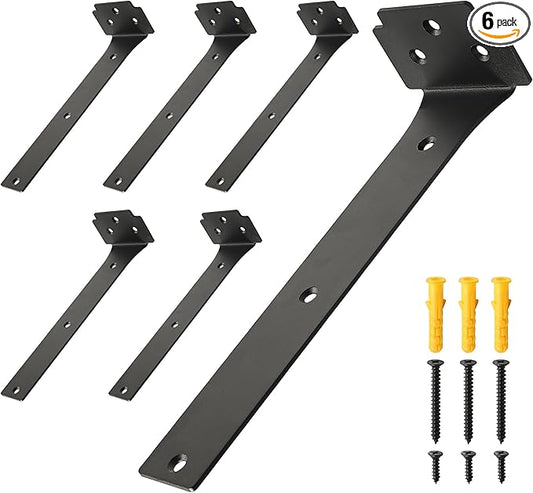 Floating Shelf Brackets,6 Pack Heavy Duty L Brackets for Shelves, 10 Inch Black Stainless Steel Countertop Support Brackets,Wall Mounting for Wood