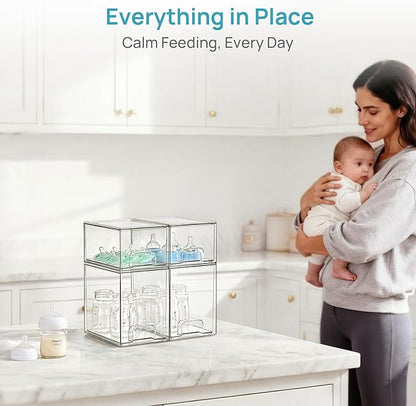 Vtopmart 4 Pack Clear Baby Bottle Organizer Set, Stackable Storage Drawers Ideal for Kichen Countertop, Vanity, Bathroom, Cabinet, Pantry Organization
