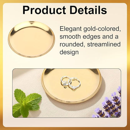2pcs Gold Round Serving Trays, Stainless Steel Trinket Dish Decorative Jewelry Tray Small Gold Platters for Jewelry Cosmetics Countertop Dish