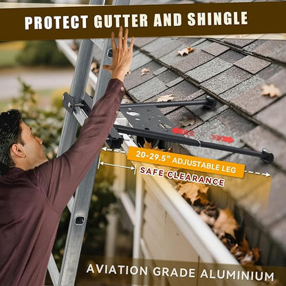 Ladder Stabilizer, Safe and Stable Ladder Standoff with Adjustable Length 20"-29.5", Extension Ladder Stabilizer for Roof Gutter Supports 300 LBS of Weight, Built-in Tool Tray, Anti-Slip Rubber Feet
