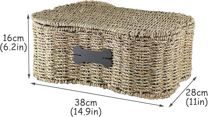 Morezi Personalized Dog Toy Basket bin Box with lid Bone Shape Designed Great for organizing pet Dogs Cats chew Toys leashes Clothing in Living Room Area playroom Closet Shelf Gift Basket