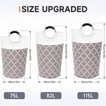 Large Laundry Basket Laundry Hamper Bag Washing Bin Clothes Bag Collapsible Tall With Handles Waterproof Travel Bathroom College Essentials Storage For College Dorm, Family (Khaki)115L