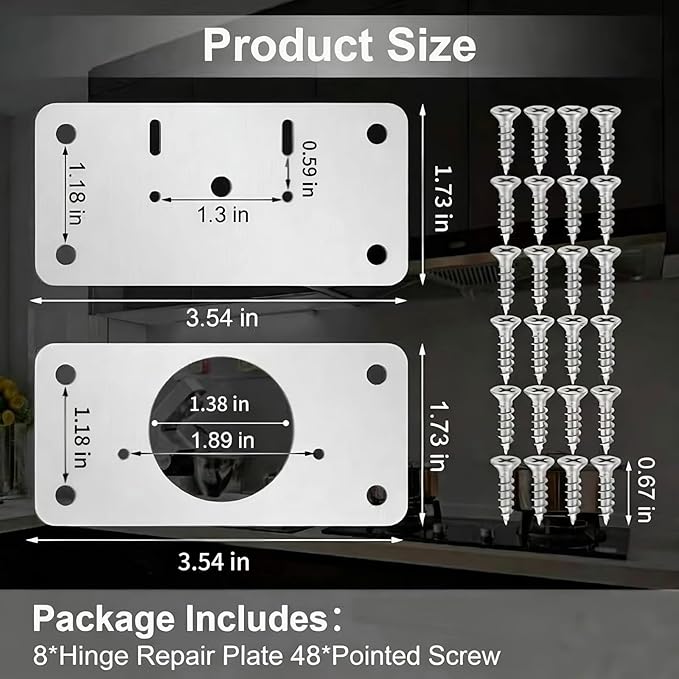 8 PCS Cabinet Hinge Repair Plate, Stainless Steel Cabinet Hinge Repair Kit, Hinge Repair Plate, Cabinet Repair Kit, Kitchen Cupboard Door Hinge Repair Plate, Hinges Repair Fixing Plates with Screw