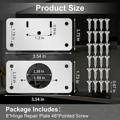 8 PCS Cabinet Hinge Repair Plate, Stainless Steel Cabinet Hinge Repair Kit, Hinge Repair Plate, Cabinet Repair Kit, Kitchen Cupboard Door Hinge Repair Plate, Hinges Repair Fixing Plates with Screw