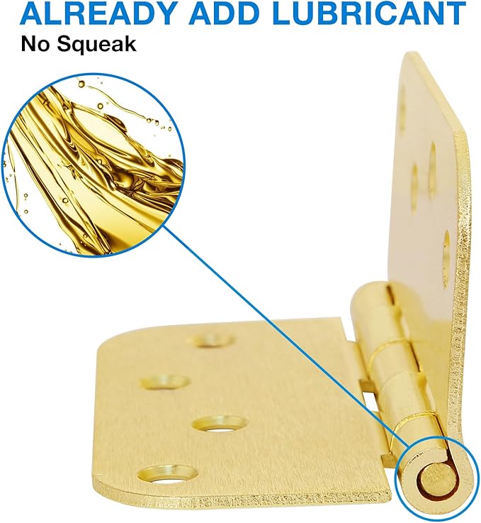 Door Hinges Satin Brass 3.5 Inch x 3.5" Interior Gold Door Hinges for Doors 3 Pack Brushed Brass Door Hinges 3-1/2" Rounded 5/8"Radius Corners Bedroom Residential Standard Indoor Door Hardware Hinge