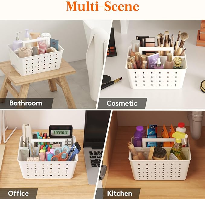 Lifewit Shower Caddy Portable, Plastic Bathroom Organizer with Handle and Holes, Hard Cleaning Basket for Toiletry Storage, College Dorm Essentials, White, 3 Packs