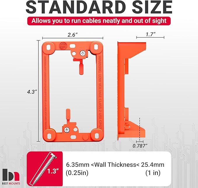 BestMounts Low Voltage Mounting Bracket 1 Gang, 10 Pack for Single Gang Wall Plate, Telephone Wires, Network Cables, HDMI, Coaxial, Speaker Cables - Low Voltage Box Cable Wall Plate Bracket, Mud Ring